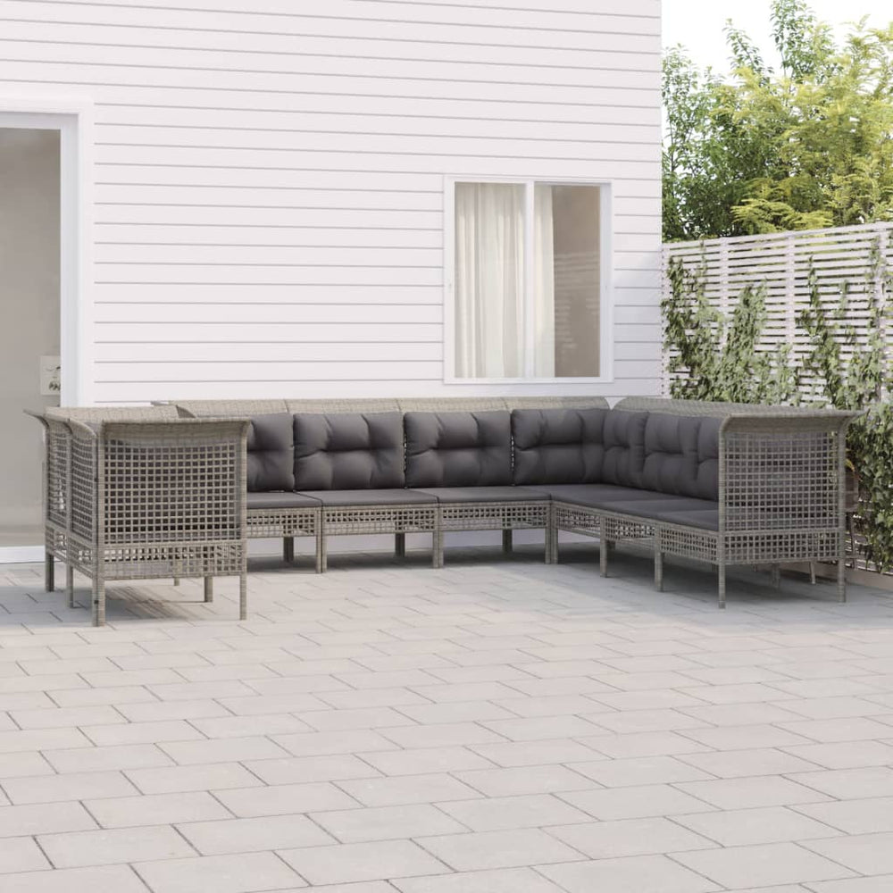 9-delige Loungeset met kussens poly rattan grijs MeubelReus