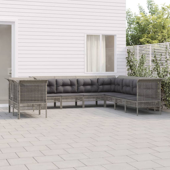 9-delige Loungeset met kussens poly rattan grijs MeubelReus
