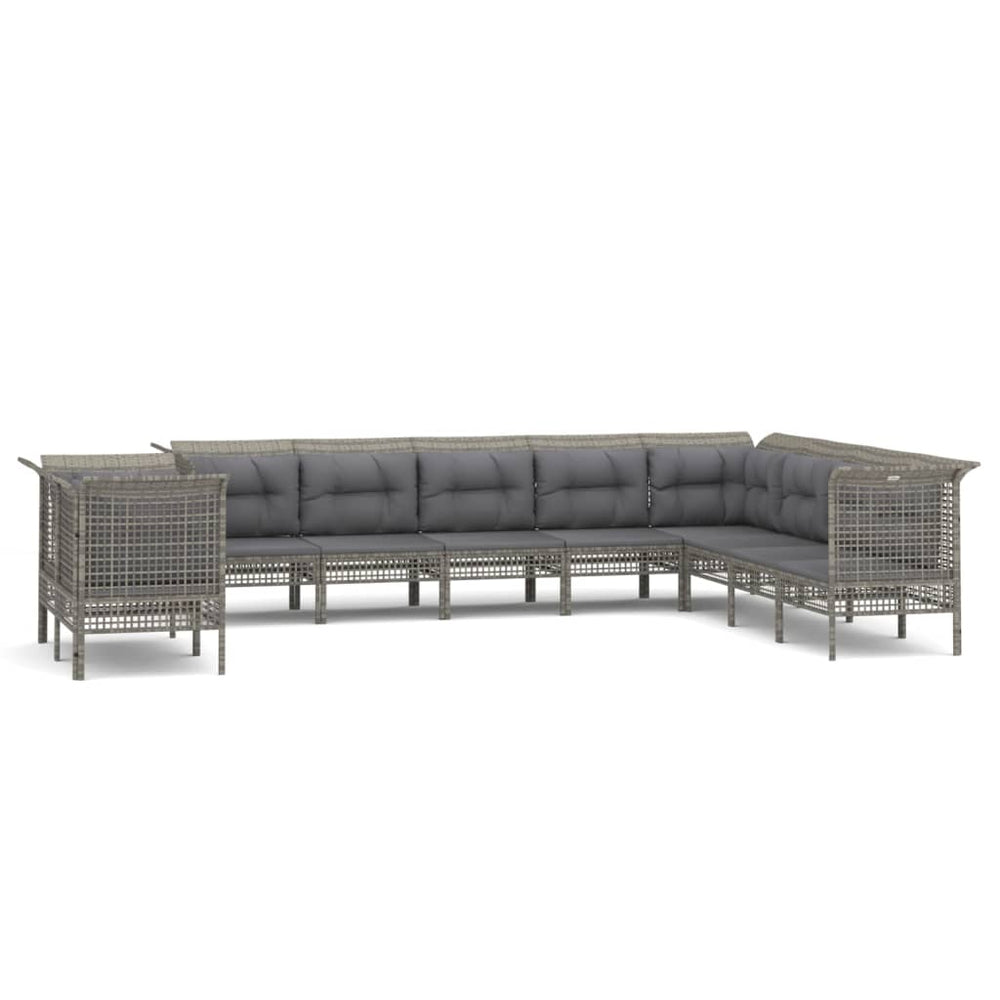 10-delige Loungeset met kussens poly rattan grijs MeubelReus