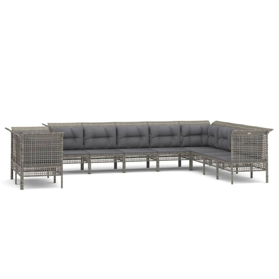 10-delige Loungeset met kussens poly rattan grijs MeubelReus