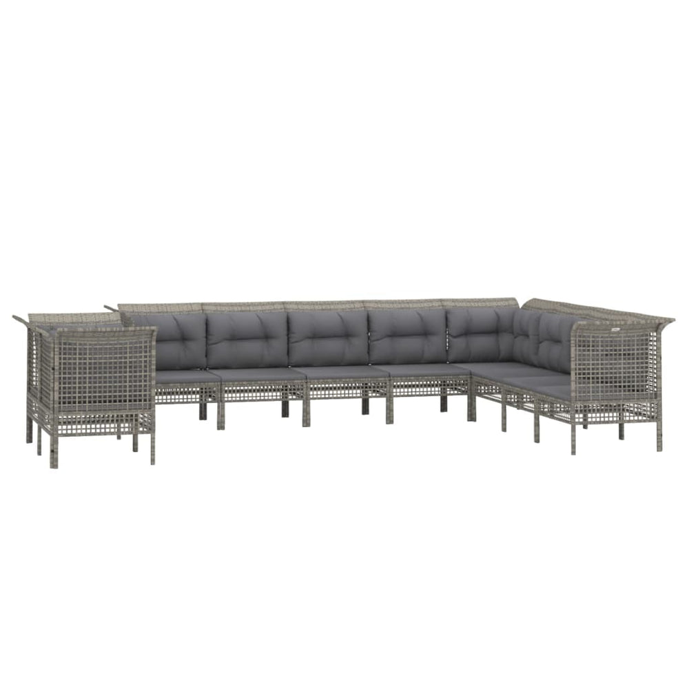 10-delige Loungeset met kussens poly rattan grijs MeubelReus