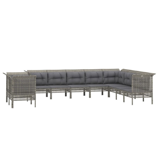 10-delige Loungeset met kussens poly rattan grijs MeubelReus