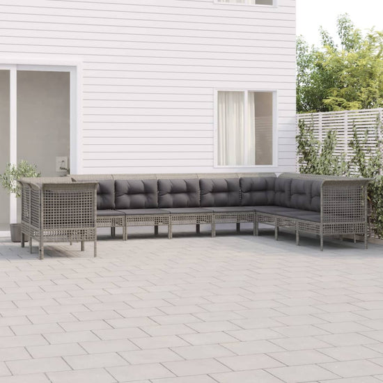 10-delige Loungeset met kussens poly rattan grijs MeubelReus