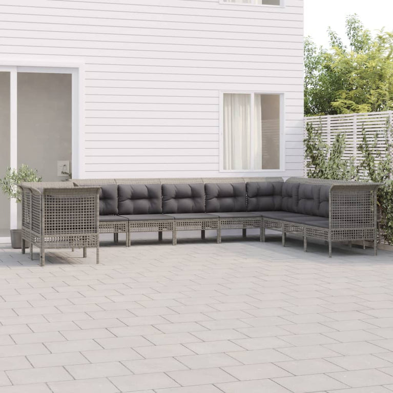 10-delige Loungeset met kussens poly rattan grijs MeubelReus