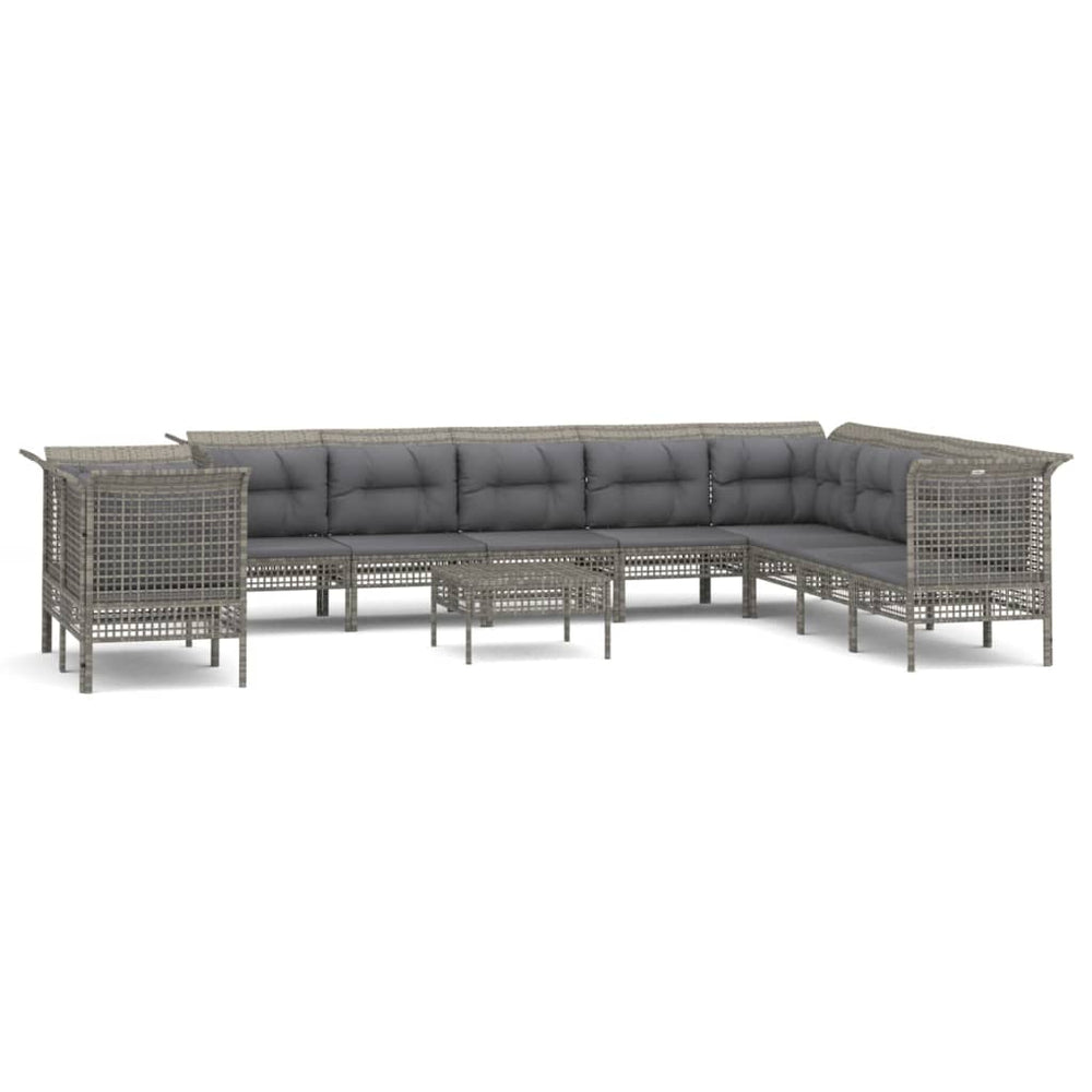 11-delige Loungeset met kussens poly rattan grijs MeubelReus