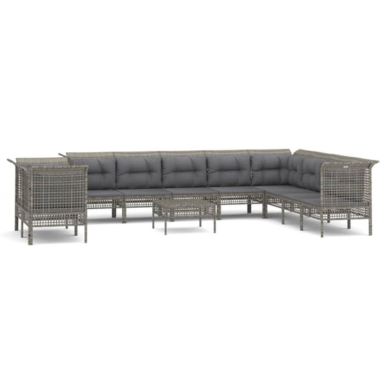11-delige Loungeset met kussens poly rattan grijs MeubelReus