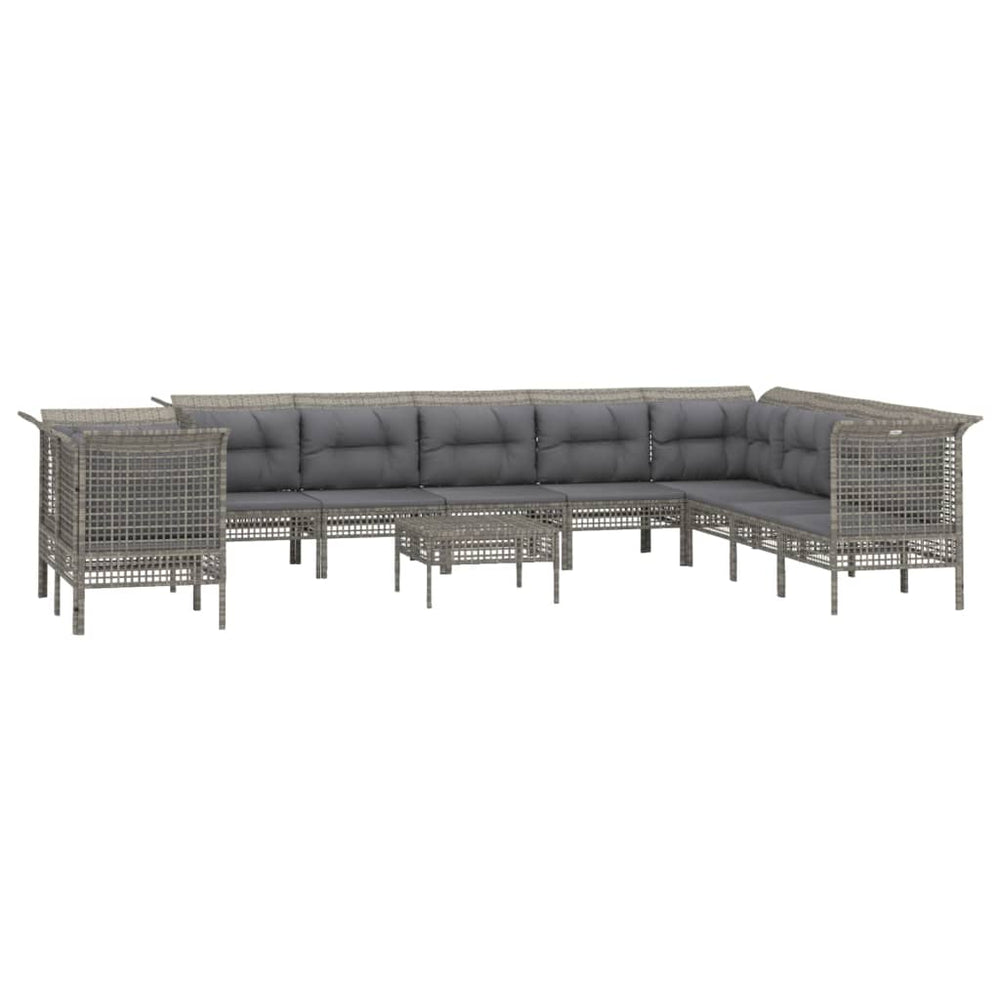 11-delige Loungeset met kussens poly rattan grijs MeubelReus