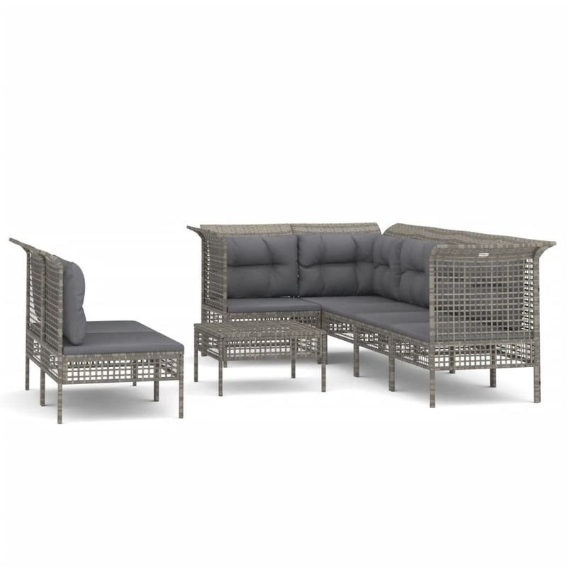 8-delige Loungeset met kussens poly rattan grijs MeubelReus