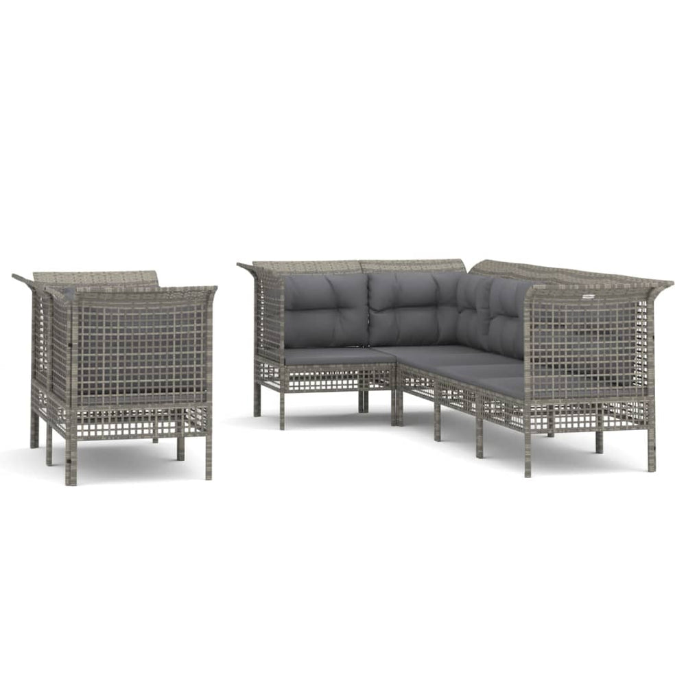 7-delige Loungeset met kussens poly rattan grijs MeubelReus