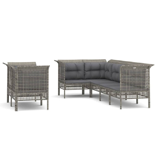 7-delige Loungeset met kussens poly rattan grijs MeubelReus