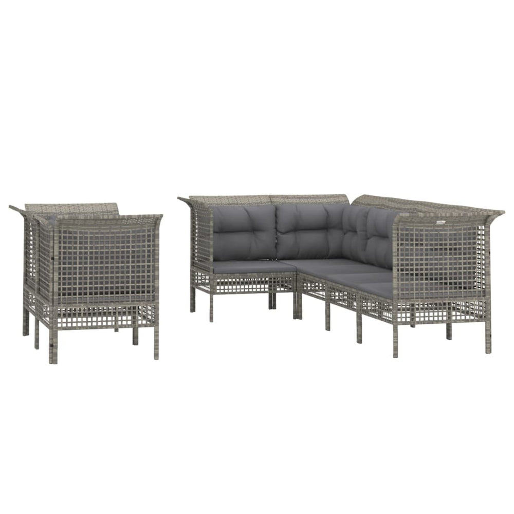7-delige Loungeset met kussens poly rattan grijs MeubelReus