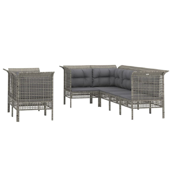 7-delige Loungeset met kussens poly rattan grijs MeubelReus