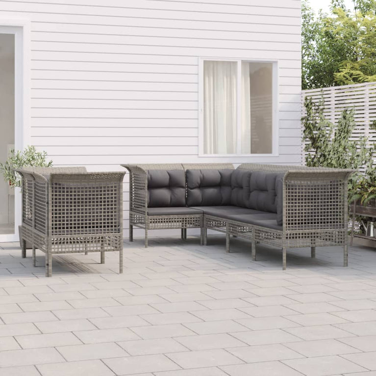 7-delige Loungeset met kussens poly rattan grijs MeubelReus