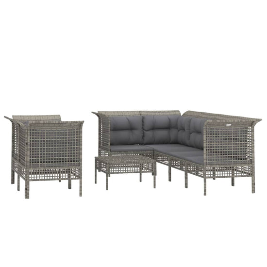 8-delige Loungeset met kussens poly rattan grijs MeubelReus