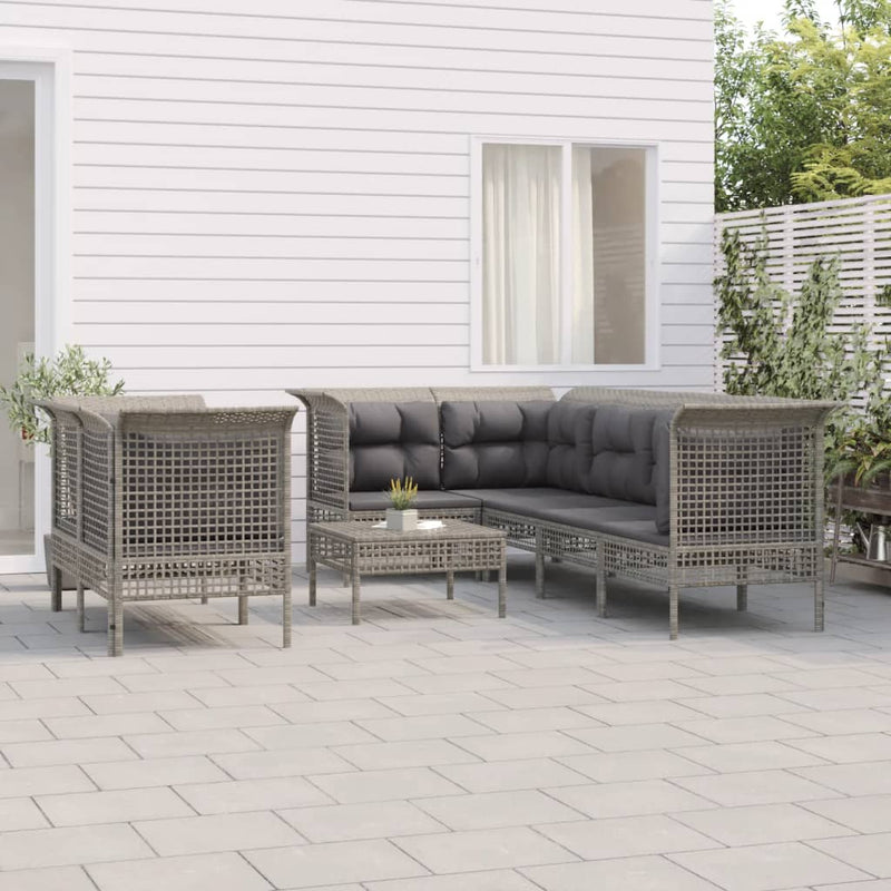 8-delige Loungeset met kussens poly rattan grijs MeubelReus