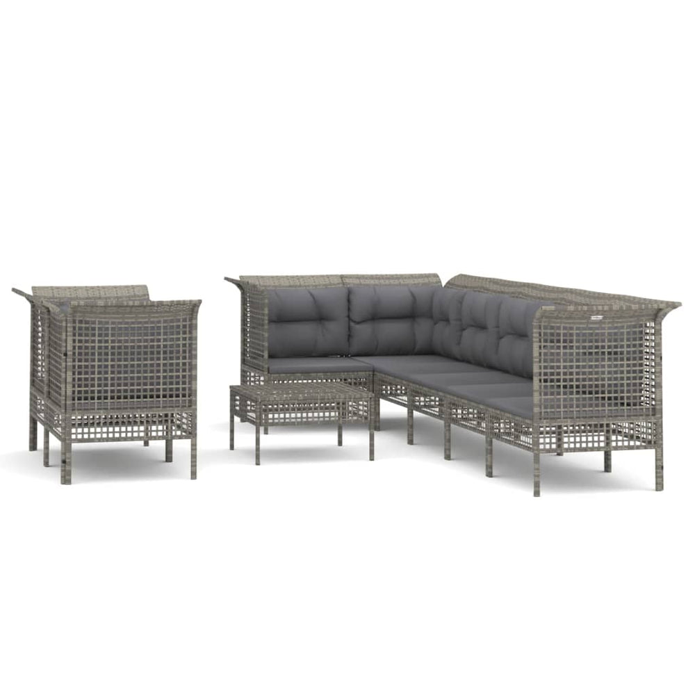 9-delige Loungeset met kussens poly rattan grijs MeubelReus