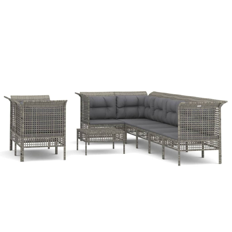 9-delige Loungeset met kussens poly rattan grijs MeubelReus