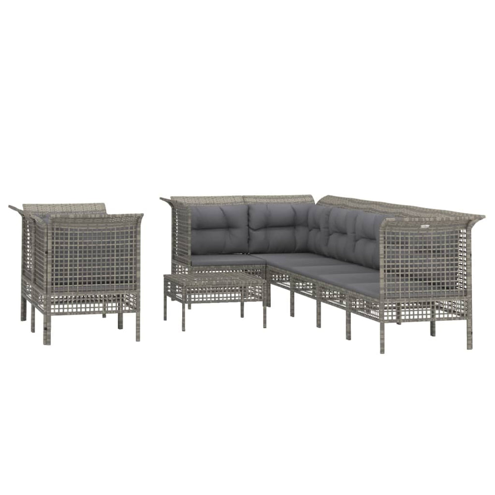 9-delige Loungeset met kussens poly rattan grijs MeubelReus