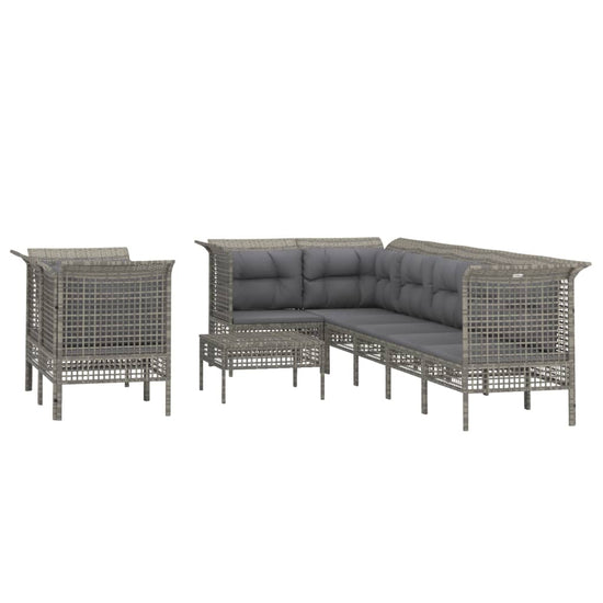 9-delige Loungeset met kussens poly rattan grijs MeubelReus