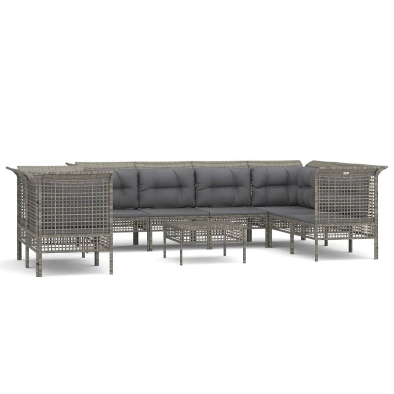 9-delige Loungeset met kussens poly rattan grijs MeubelReus