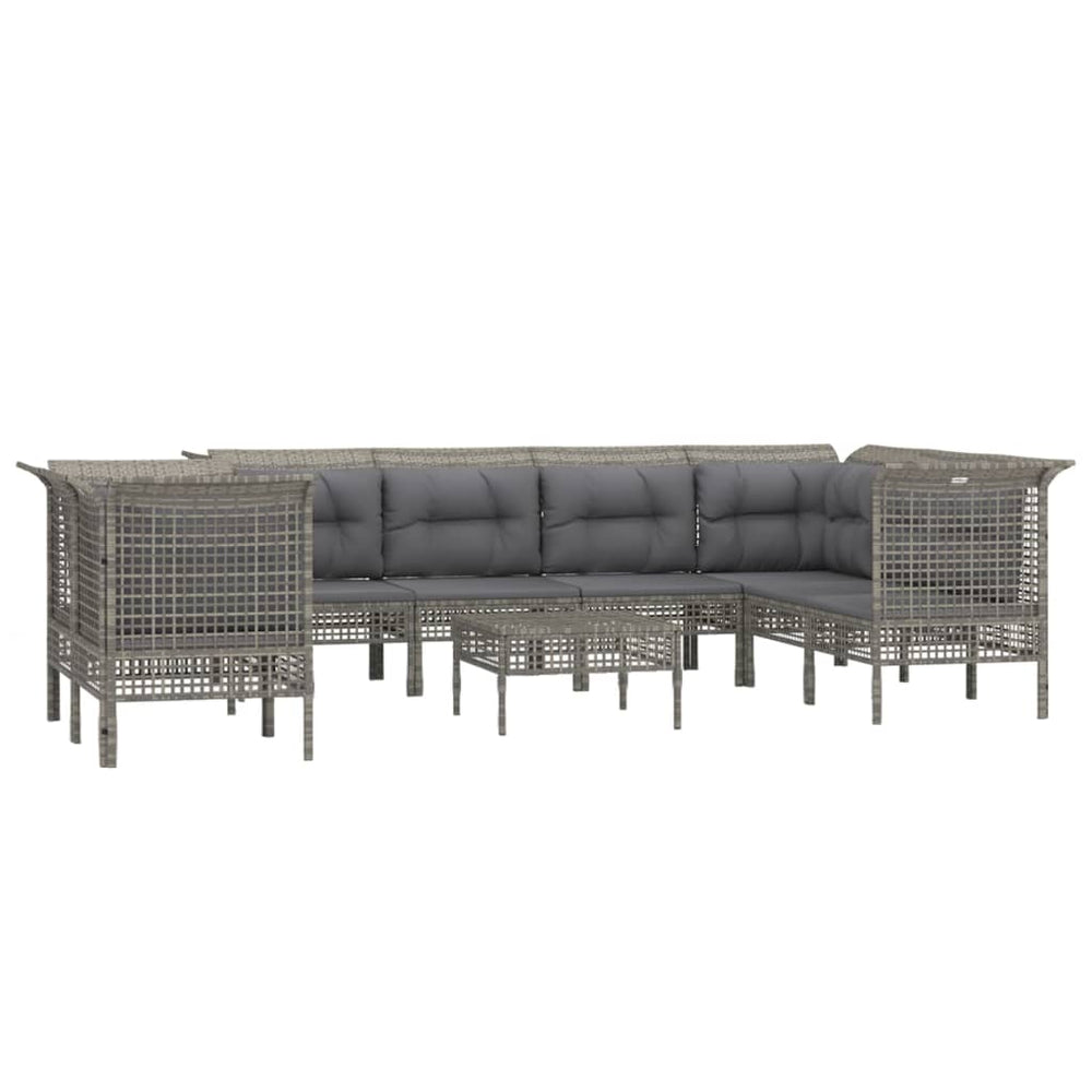 9-delige Loungeset met kussens poly rattan grijs MeubelReus