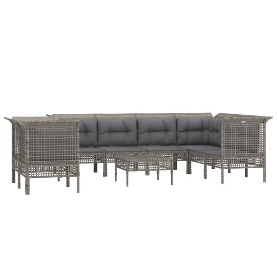 9-delige Loungeset met kussens poly rattan grijs MeubelReus