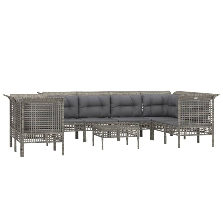 9-delige Loungeset met kussens poly rattan grijs MeubelReus