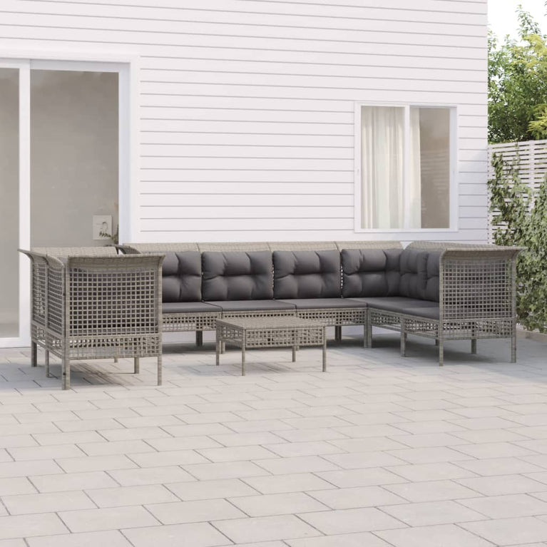 9-delige Loungeset met kussens poly rattan grijs MeubelReus