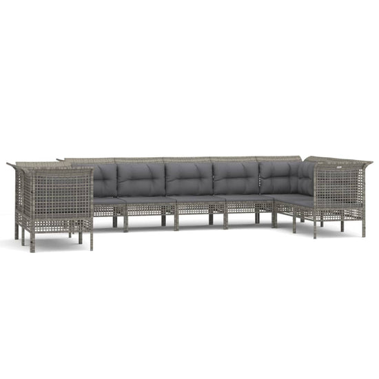 9-delige Loungeset met kussens poly rattan grijs MeubelReus