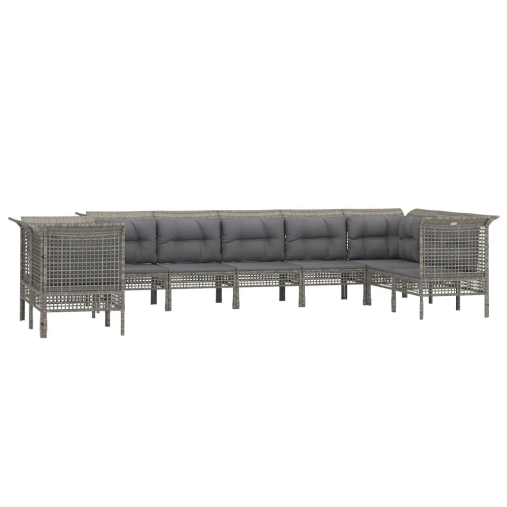 9-delige Loungeset met kussens poly rattan grijs MeubelReus