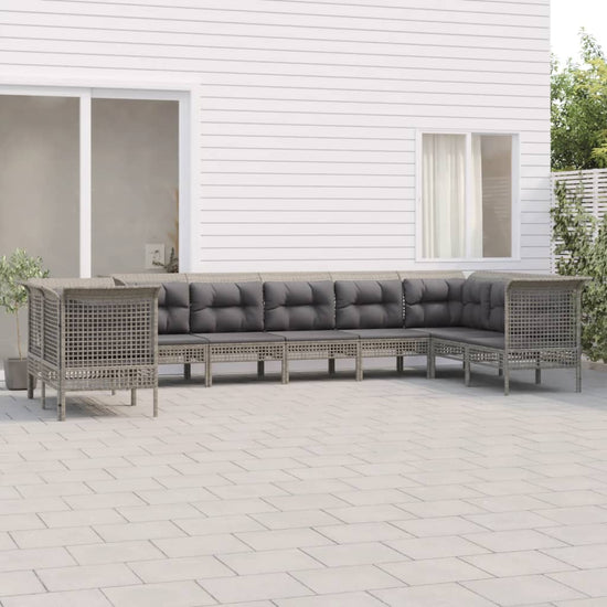 9-delige Loungeset met kussens poly rattan grijs MeubelReus