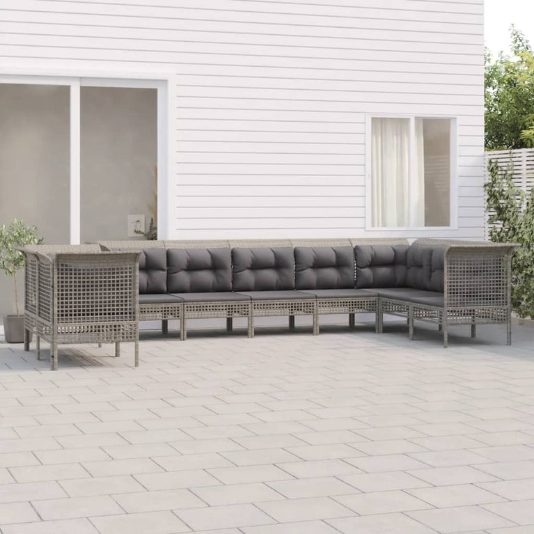 9-delige Loungeset met kussens poly rattan grijs MeubelReus