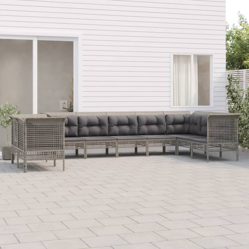 9-delige Loungeset met kussens poly rattan grijs MeubelReus