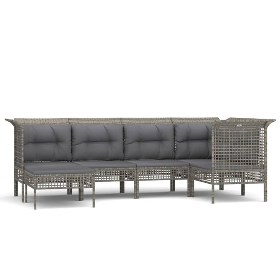 6-delige Loungeset met kussens poly rattan grijs MeubelReus