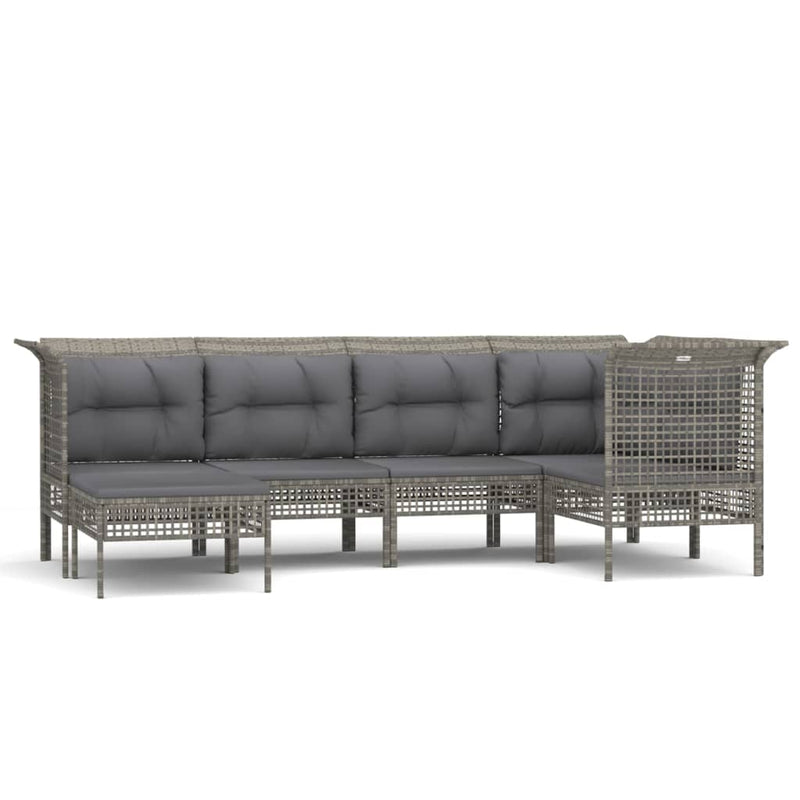 6-delige Loungeset met kussens poly rattan grijs MeubelReus