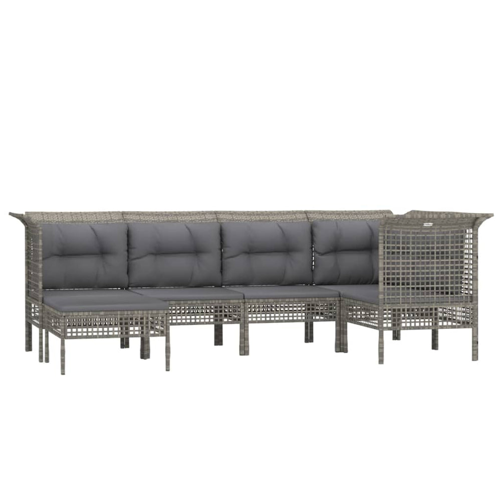 6-delige Loungeset met kussens poly rattan grijs MeubelReus