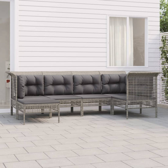 6-delige Loungeset met kussens poly rattan grijs MeubelReus