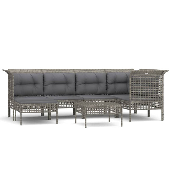 7-delige Loungeset met kussens poly rattan grijs MeubelReus