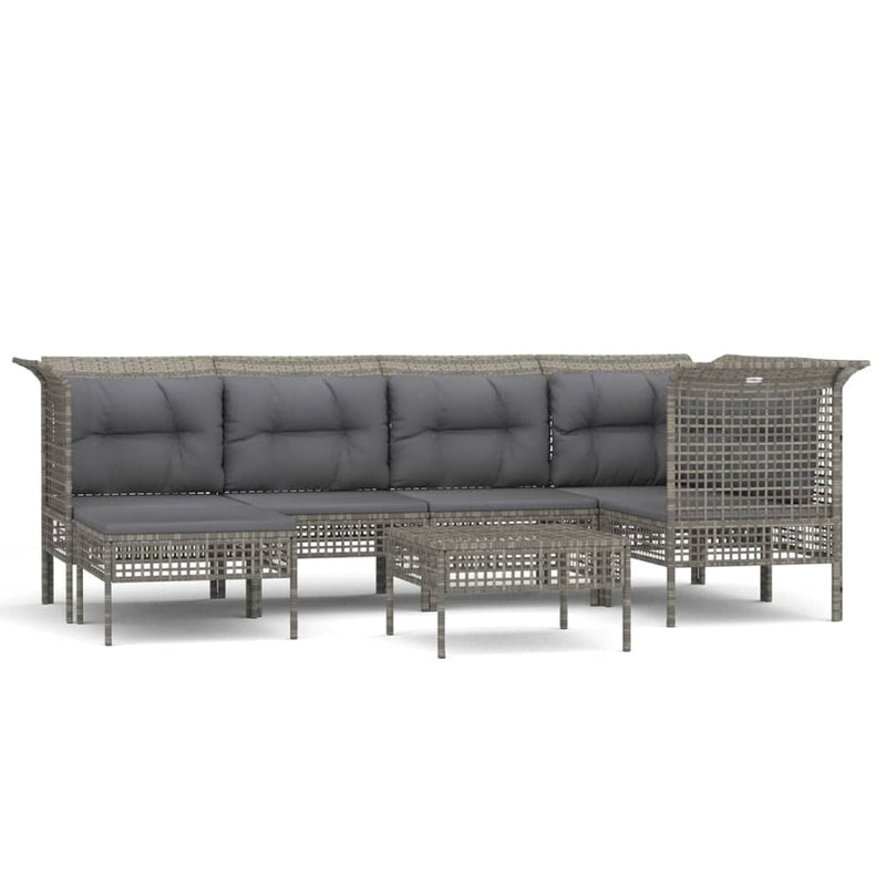 7-delige Loungeset met kussens poly rattan grijs MeubelReus