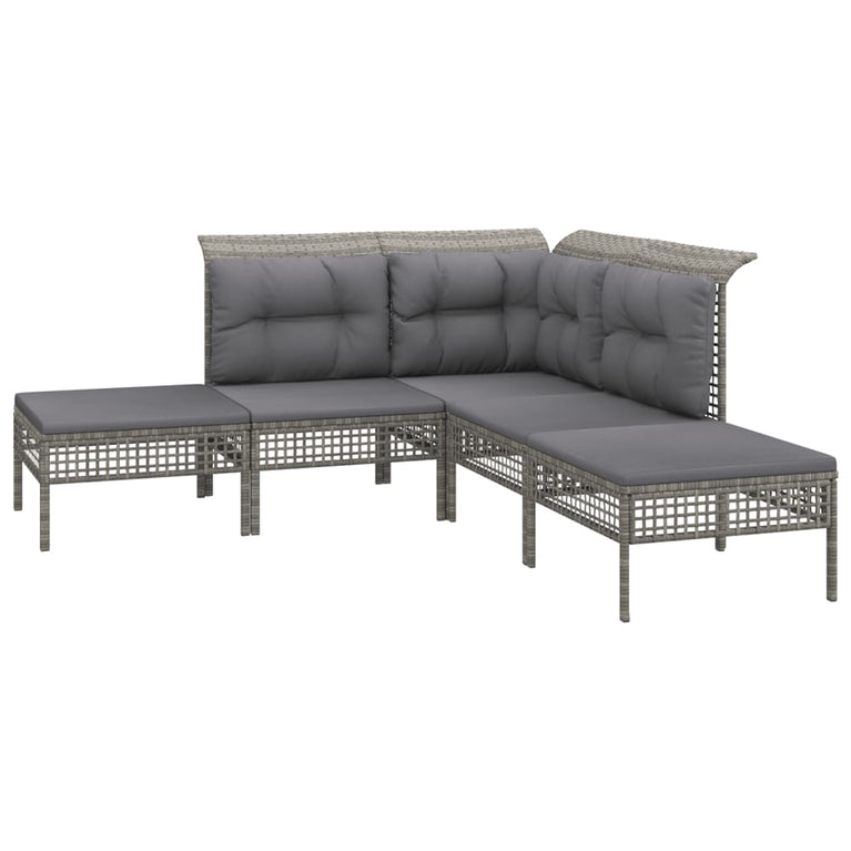 7-delige Loungeset met kussens poly rattan grijs MeubelReus