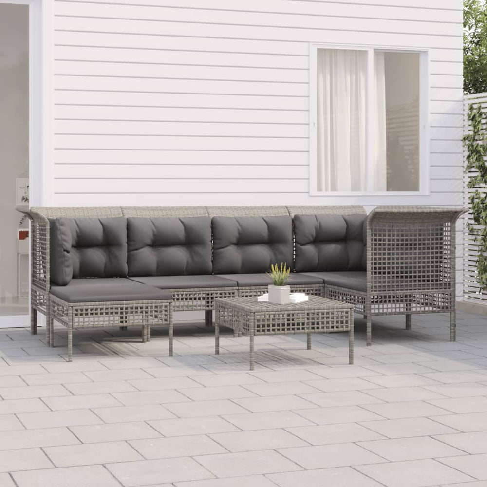 7-delige Loungeset met kussens poly rattan grijs MeubelReus