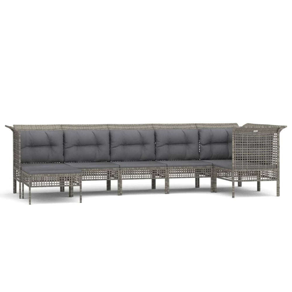 7-delige Loungeset met kussens poly rattan grijs MeubelReus