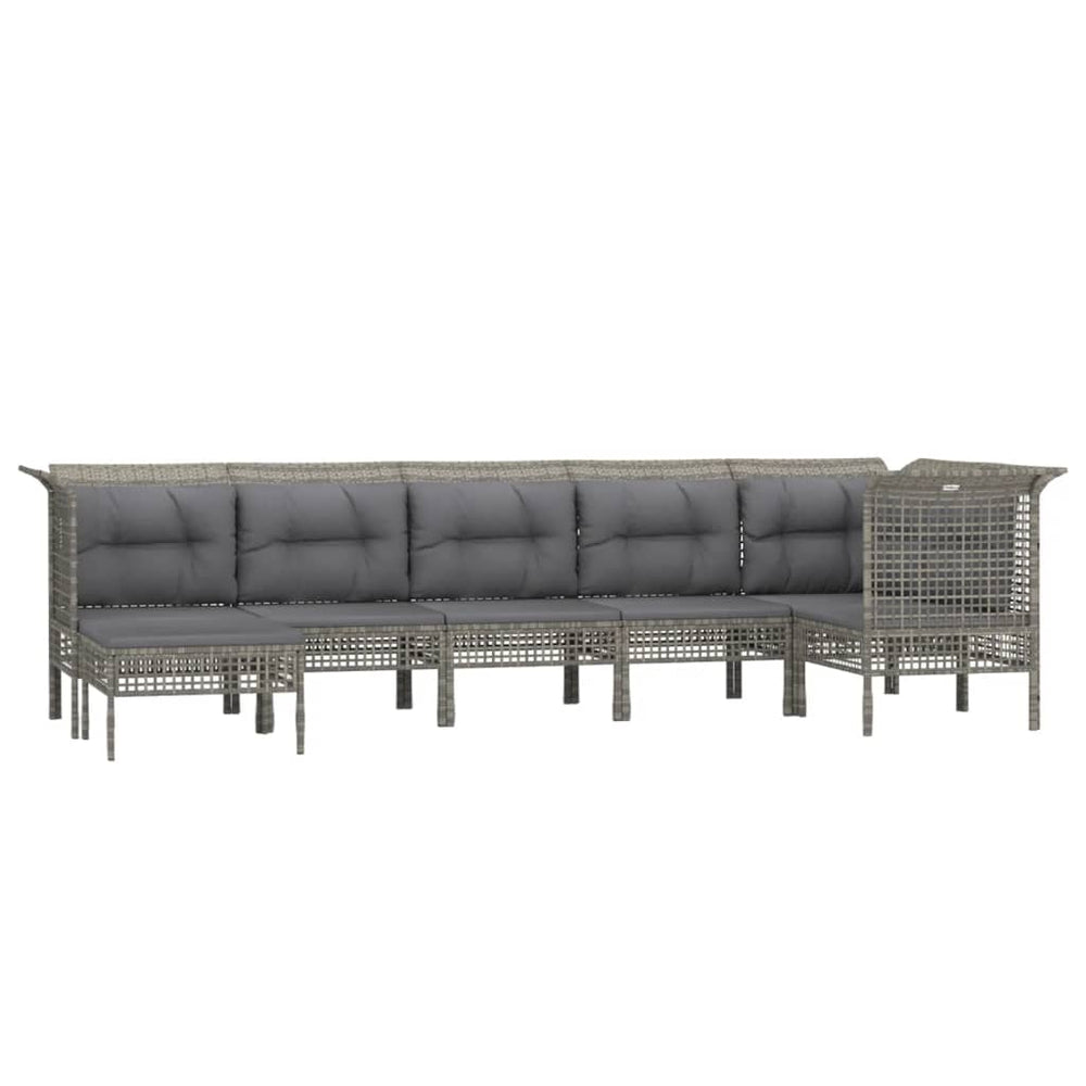 7-delige Loungeset met kussens poly rattan grijs MeubelReus