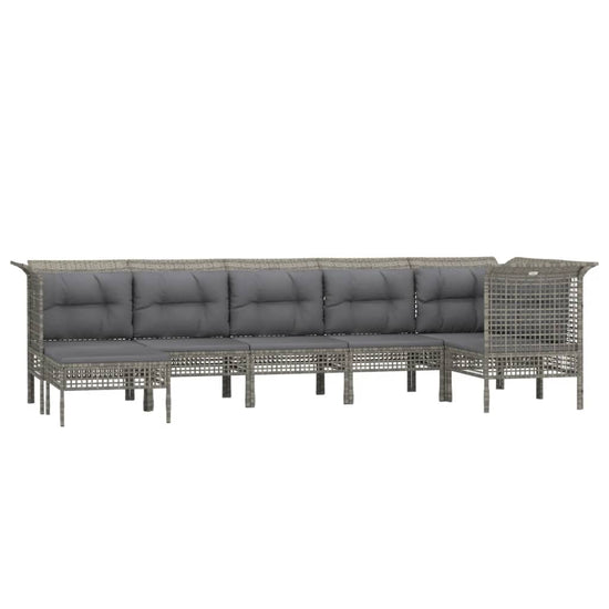 7-delige Loungeset met kussens poly rattan grijs MeubelReus