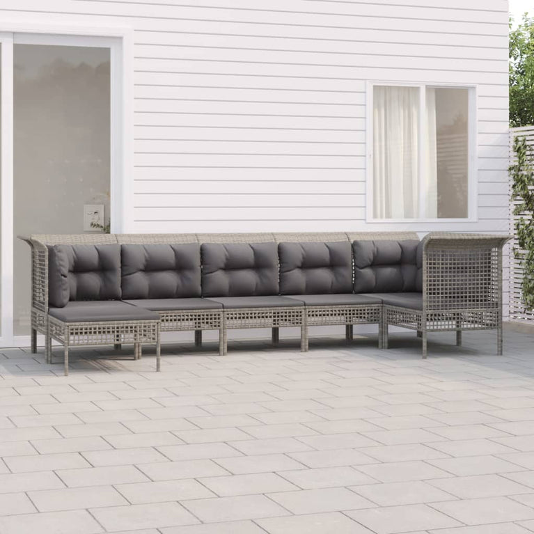 7-delige Loungeset met kussens poly rattan grijs MeubelReus