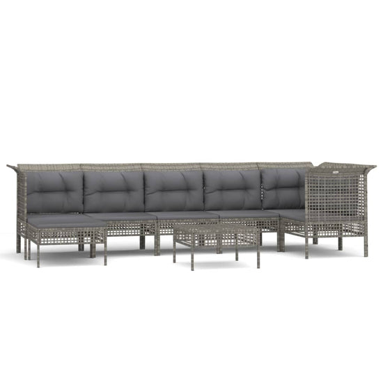 8-delige Loungeset met kussens poly rattan grijs MeubelReus