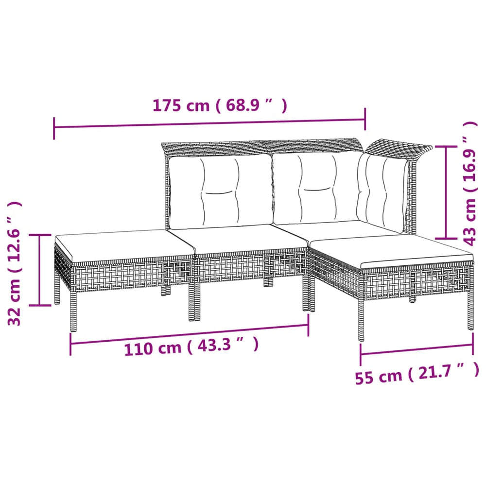 8-delige Loungeset met kussens poly rattan grijs MeubelReus