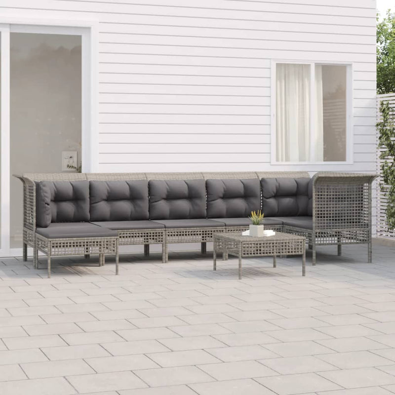 8-delige Loungeset met kussens poly rattan grijs MeubelReus