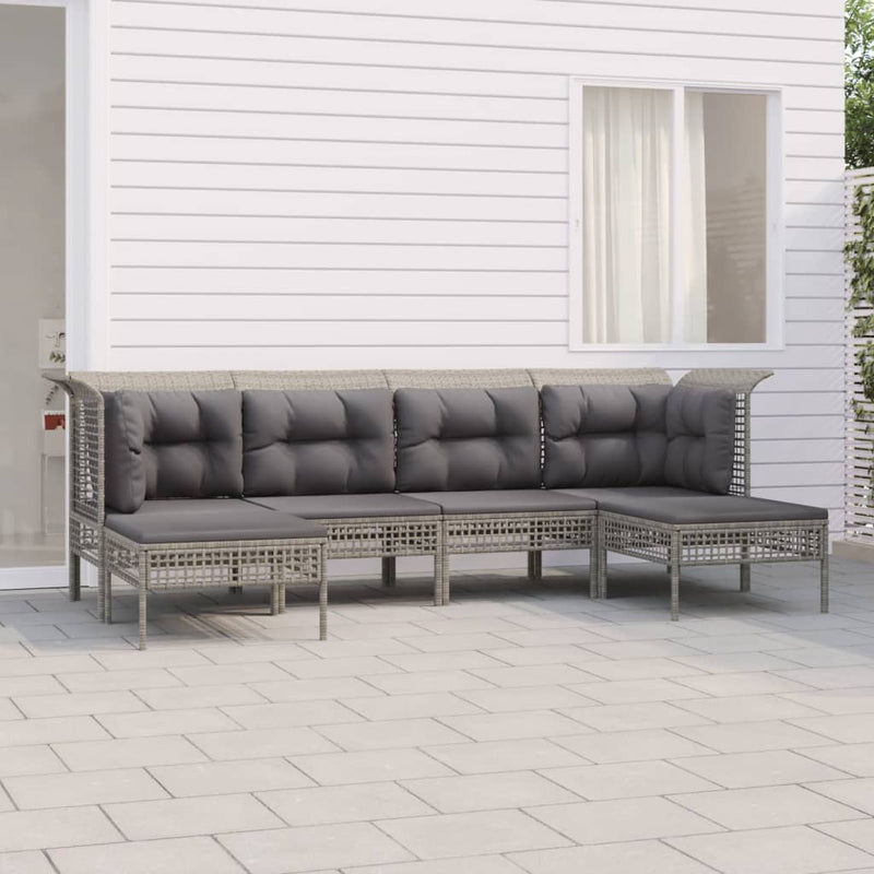 6-delige Loungeset met kussens poly rattan grijs MeubelReus