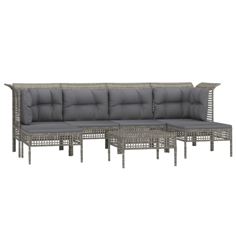 7-delige Loungeset met kussens poly rattan grijs MeubelReus